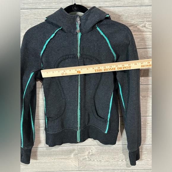 Lululemon Scuba Full Zip Sweatshirt/Hoodie, Vintage, Gray/Teal, Size 6 - Picture 5 of 6